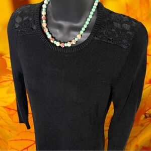 Lauren Ralph Lauren Lace Inset Black Sweater Size Small